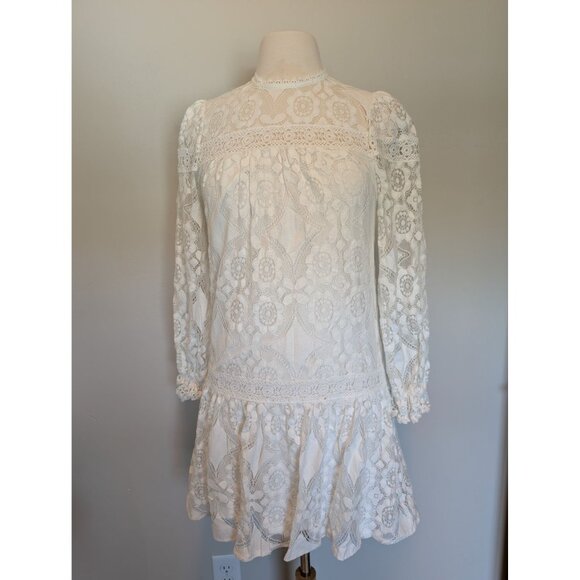 VICI Lace Long-Sleeve White Dress S High Neckline Cottagecore romantic - Picture 1 of 4